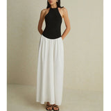 MQTIME  -  New Summer Solid Color Strap Splicing Chiffon Long Dress with Hundred Fold Sleeveless Dress for Women