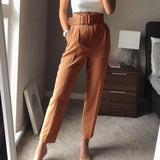 Mqtime Traf  Woman White Career Pant Office Lady Straight Pants Belt Casual Ankle Length Women Trousers Oem Female Suit Set