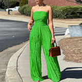 MQTIME  -  Sexy Sleeveless Wide Leg Playsuits Daily Casual Ruched Pocket Women's Rompers New Summer Pure Color High Waisted Tube Jumpsuits