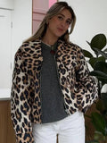 MQTIME  - Women Casual Leopard Print Bomber Jacket Elegant Lapel Long Sleeves Zipper Pockets Loose Coat 2024 Autumn Lady High Streetwewar