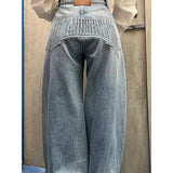 MQTIME  -  Unisex Jeans Autumn Women's Wasteland Style Jeans Retro Letter Embossed Loose Slim Fit Floor Grazing Barrel Denim Pants