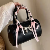  MQTIME  -  Korean-style Cute Pink Straps Pu Leather Kawaii Bow Large-capacity Storage Bag Handbag Crossbody Bags Woman Bag Purse