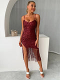 MQTIME  -  Spaghetti Strap Sequins Women's Bandage Dress Deep-V Neck Backless Bandage Gown Multiple Colors Sleeveless Party Skirt In Stock