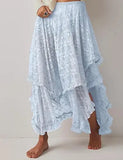 MQTIME  -  Ethnic style lace women's skirt retro irregular medium and long skirt lace curtain skirt cover
