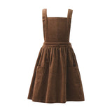  MQTIME  -  Autumn New Girls Corduroy Brown Strapless Dress Retro Casual Back Cross Straps Elastic Waist Sleeveless Dresses Kids Clothes