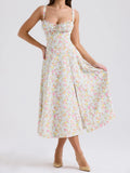 MQTIME  -  New Floral Midi Dress Bohemian Flowy Slit Dress Elegant Fashion Women Going Out A-line Casual Summer Sundress Print Halter Dress