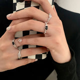 Mqtime Fashion Punk Zircon Irregular Texture Open Rings Trendy Design Personality Crystal Adjustable Finger Ring for Women Jewelry