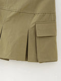 Mqtime High Waist Shorts For Women Safari Style Short Box Pleated Skort Womens Clothing Streetwear Side Flap Pockets Cargo Shorts