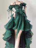 MQTIME  -  Green Flower Wedding Dress Cos Op Dress Lolita Heavy Industry Trail Puffy Princess Dress Lolita Cosplay Passionate Dress Set