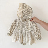  MQTIME  -  New Spring Toddler Baby Girl Romper+Hat Long Sleeved Cotton Print  Lace Splicing Newborn Baby Jumpsuit Children Clothes
