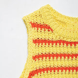 MQTIME  -  Dopamine Contrast Stripe Knitte Vest Women O-neck Sleeveless Irregular Hem Short Top 2025 Summer Casual Sweet Office Lady Outfit