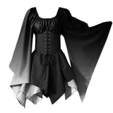 MQTIME  -  Medieval Costume For Womens Trumpet Sleeve Irish Shirt Dress With Corset Traditional Dress Halloween Women Mature Womens Dresses