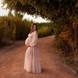  MQTIME  -  Elegant Maternity Dress With Floral Chiffon One Shoulder Stretch Enlarged Size Pregnant Women Photography Dress