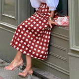 MQTIME  -  Spring Fashion Plaid Print Commute Skirts for Woman Elegant High Waist A-Line Long Skirt 2025 Summer Casual Female Short Dresses
