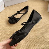  MQTIME  -  Fashion Satin Bowknot Mary Janes Women Ballet Flats Spring Autumn Comfortable Shallow Strap Buckle Lolita Girls Dance Shoes