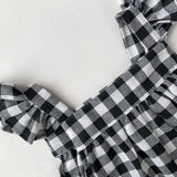  MQTIME  -  Retro Linen Black And White Plaid Girls Square Neck Dress Summer New Baby Girl Cotton Linen Loose Breathable Sleeveless Dresses