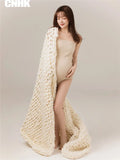 MQTIME  -   Women Photography Props Maternity Dresses Pregnancy Elegant Dress Bodysuits Knitted Blanket Studio Photo Shoot Clothes