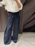  MQTIME  -  High Waist Striped Wide-Leg Pants For Woman Loose Irregular Floor-Length Trousers Single Bitton Pockets Fashion Casual Clothes