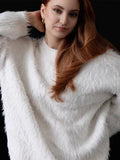 MQTIME  -  Women Knitted Mohair O-Neck Sweater Fluffy Fuzzy Long Sleeve All-matching Pullover Top 2024 Autumn Lady Solid Oversized Jumper
