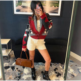  MQTIME  -  Fashion Geometric Printed Knitted Jackets For Women 2026 Autumn Long Sleeve Sweater Coats Single Breasted Lady Street Chic Tops