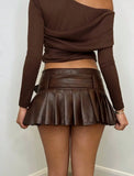 MQTIME  -  Grommet Belt PU Leather Mini Pleated Skirts Women Fashion Y2K High Waist Slim A-line Short Skirts Casual Streetwear Bottoms