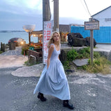  MQTIME  -  Square Collar Knitted Vest Dress Women's Waist and Thin Temperament Sleeveless Long Dress