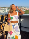 MQTIME  -  Printed Letter Vest Top Skirt Sets Women 2 Pieces Sleeveless Backless Short Tank A-line High Waist Long Skirts 2025 Summer Chic