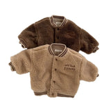MQTIME  -  Toddler Boy Lamb Woolen Jacket Thick Letter Embroidery Kids Girl Warm Coat Single Button Closure Baby Boy Winter Baseball Jacket