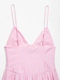 MQTIME  -  Fashion Sexy V-neck Stripe Pink Bow Short Dress 2025 New Sleeveless Slim Sweet Chi Slip Dress Streetwear Y2K Woman Clothing