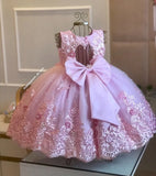 MQTIME  -  White Green Flower Girl Dress For Wedding Applique Tulle Short Sleeve Pearl Princess Kids Birthday First Communion Ball Gown
