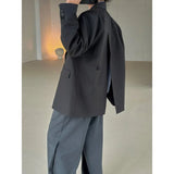 MQTIME  -  Autumn Korean Diagonal Buckle Stripe Oversized Blazer Loose Back Split Casual Coat For Women