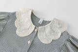 MQTIME  -  Girls' Classic Gingham Blouse and Strappy Suspender Skirt Set Baby's Toddler Kid Children Vintage Plaid Lace Lapel Collar Shirt