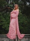  MQTIME  -  Maternity Dress Soft Stretchy Lace Off Shoulder Doubly Split A line Skirt Pregnancy Maxi Gown for Photoshoot