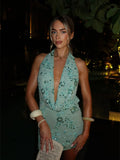  MQTIME  -  Sexy Chic Beaded Swing Collar Backless Dress Sparkling Backless Y2k Mini Dresses Women Elegant Party Stylish Designers Gown