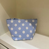  MQTIME  -  Kawaii Light Blue Polka Dot Canvas Tote Bag Women Small Thin Strap Shoulder Bag Casual Daily Shopping Mini Handbag