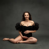 MQTIME  -  Sexy Black Bodysuit Maternity Robes Sweetheart Women Bathrobe Wrap Photo Shoot Birthday Ruched Sleeveless Sleepwear Customized