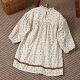 MQTIME  -  New Fall/Winter Fleece-Lined Corduroy Floral Long-Sleeve Dress For Girls New French Lace Stand-Up Collar Children's Dresses