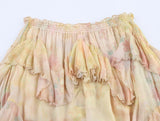 MQTIME  -  Women Ruffled Skirts Elastic High Waist Pleated A-line Long Skirts Chic Printed Summer Fashion Streetwear Female Irregular Skirt
