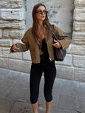 MQTIME  -  Chic Suede Short Jacket Woman Lapel Zipper Pocket Long Sleeves Solid Coats 2025 Autumn Casual Streetwear Lady New In Jackets