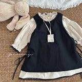 MQTIME  -  New Autumn Baby Girls Dress Sets Long Sleeve Lace Beige Dress Black Overskirt 2pcs Toddlers Kids Outfits
