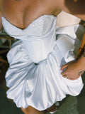MQTIME  -  Aamzing White Short Bubble Wedding Dresses With Many Beads Mini Party Dresses Lace Up  Many Color Available