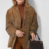 MQTIME  -  Autumn Winter Woomen Suede Jacket With Lapel Woman Casual Single Breasted Pocket Long Sleeve Short Coat Street Overcoat