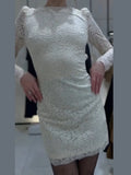 MQTIME  -  Sexy White Lace Full Sleeve Mini Dress Women O-neck Backless Hip Package Slim Waist Cinching Dresses Lady Evening Party Vestidos