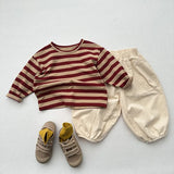 MQTIME  -  Autumn New Children Long Sleeve Striped T Shirts Cotton Boys Casual Tee Kids Vintage O-neck Tops Girls Bottoming Shirts