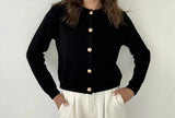 MQTIME  -  Women's Solid Color Round Neck Single Breasted Short Knitted Cardigan
