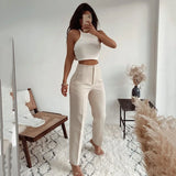 MQTIME  -  New Women Casual Pants High Waist Slim-fit Basic Pants Popular Hot Sale Plaid Color Straight Style Daily Trousers