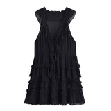 MQTIME  -  Summer New Arrivals Women's Retro Casual French Ruffle Sleeveless V-Neck Cake Skirt Fashion Mini Dress