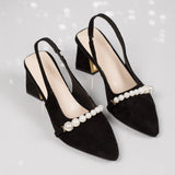 MQTIME  -  Luxury Pearl Chain Suede Slingback Pumps Women Summer Elegant Pointed Toe High Heel Pumps Plus Size Women Party Dress Shoes