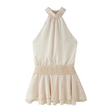 MQTIME  -  Women Solid Lace Up Halter Backless Mini Dress Sexy Sleeveless Holiday Beach Party Short Dresses Summer Vacation Vestidos