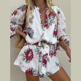MQTIME  -  Elegant Women's  Flower Printed Shirt Jumpsuits Long Sleeve O-Neck Lady Jumpsuit With Belt Summer Female Street Outwear